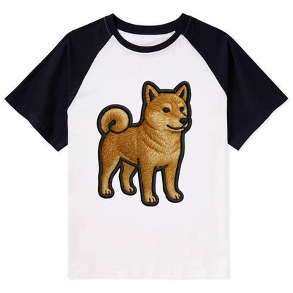 Shiba Inu - Trendy Japanese dog logo wit - Contrast Raglan T-shirt - Black