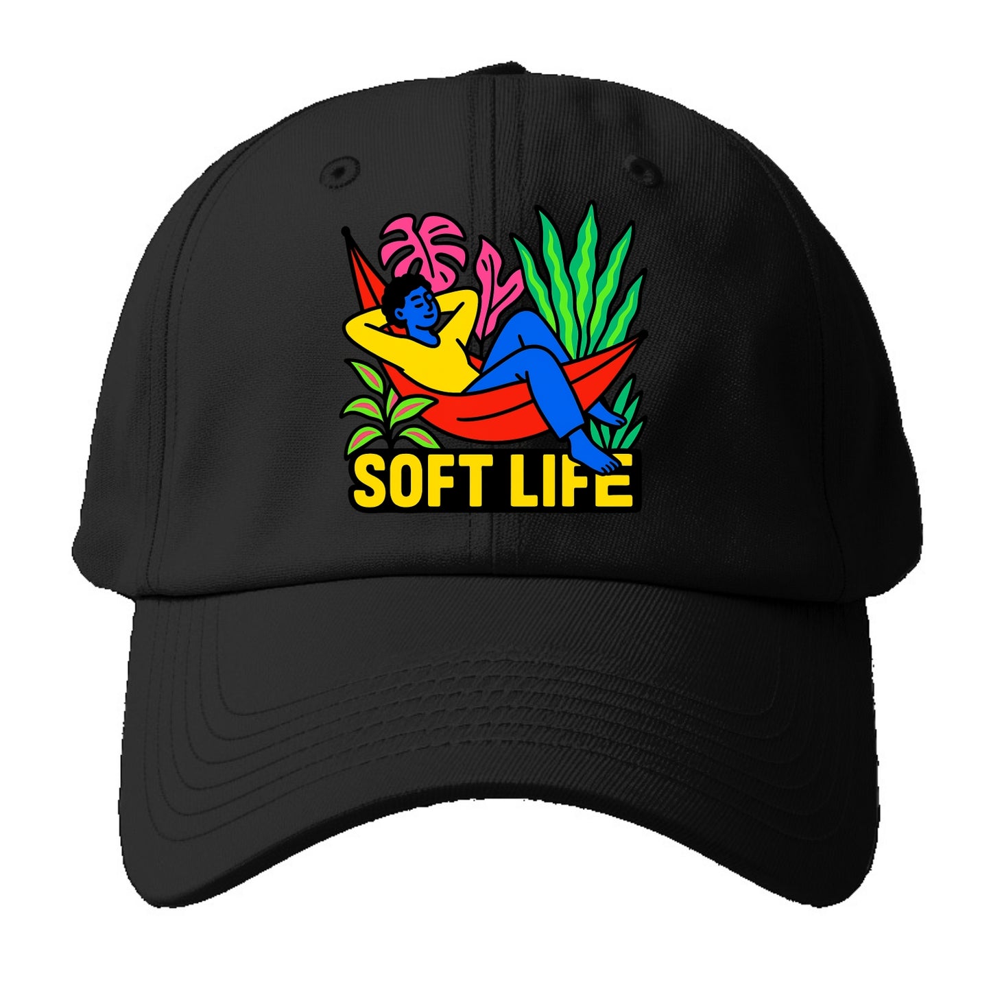 Person relaxing in hammock with plants - "soft life" aesthetic, peaceful living goals - Baseball Cap - Black