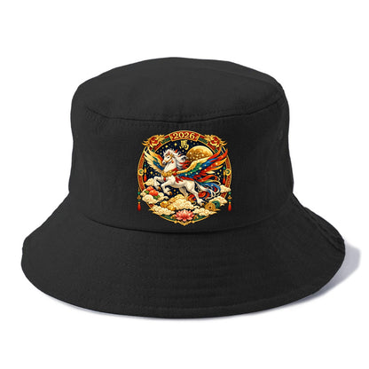 CELESTIAL HORSE | Heavenly horse among clouds and stars | Wings of flowing energy - Bucket Hat - Black