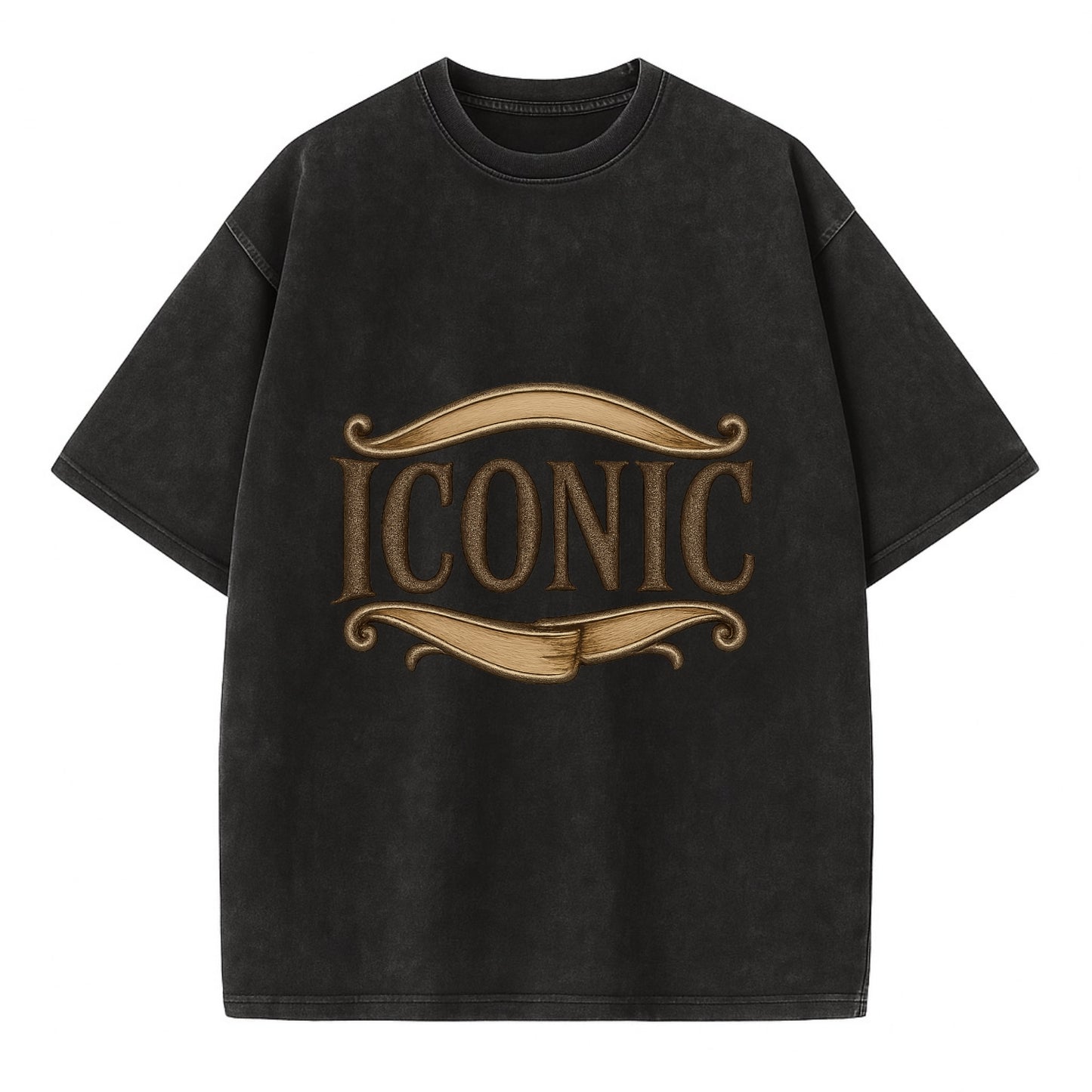 Bold typography design - "ICONIC" - instantly recognizable, trendsetter - Vintage T-shirt - Black