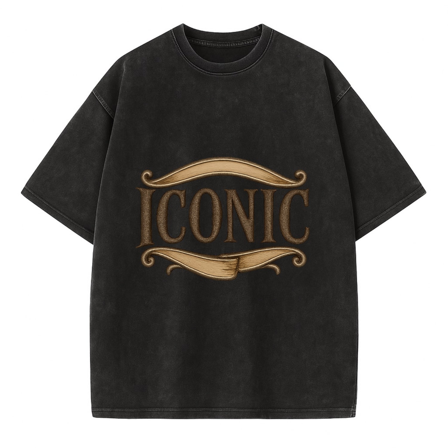 Bold typography design - "ICONIC" - instantly recognizable, trendsetter - Vintage T-shirt - Black