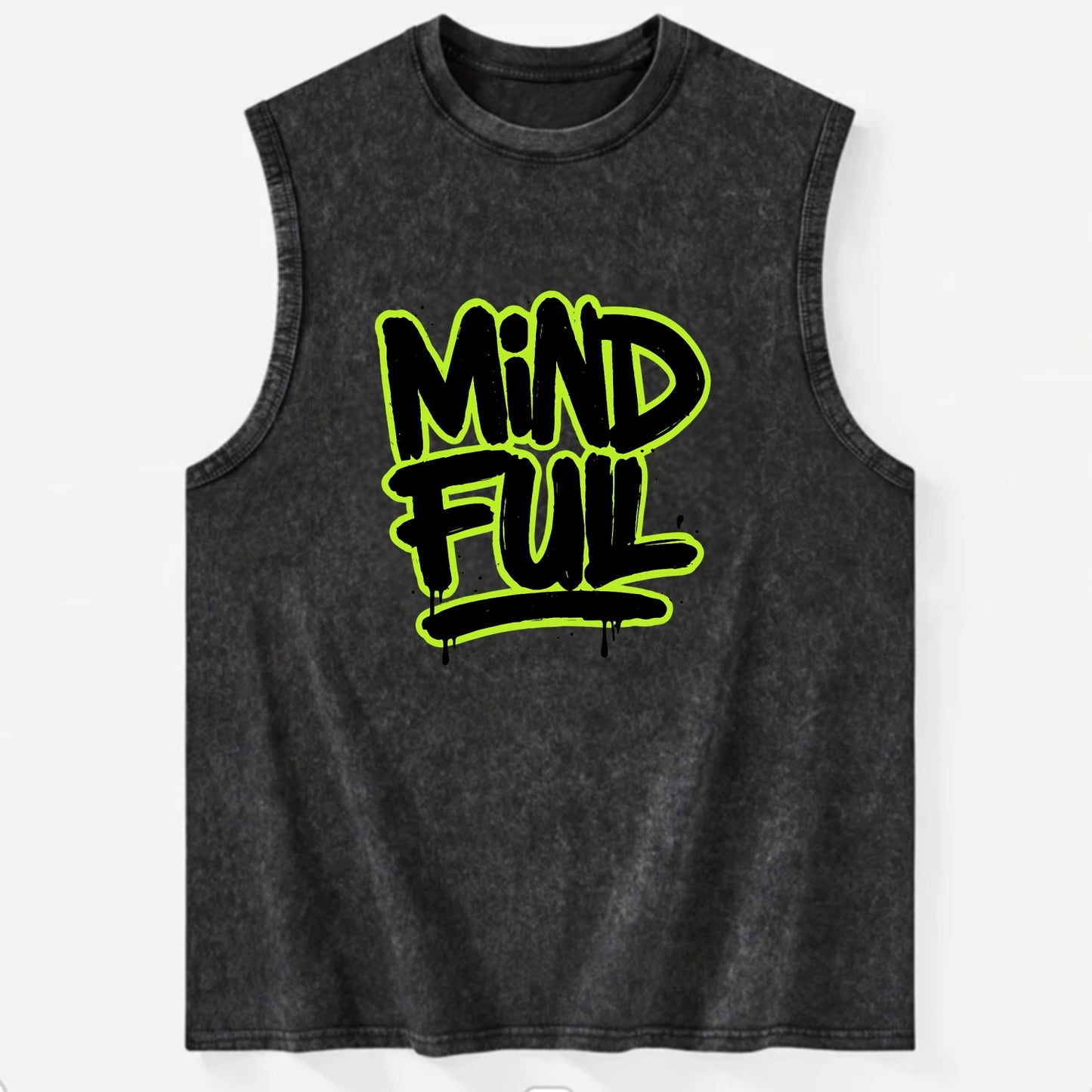 Bold typography design - "MINDFUL" - present awareness, conscious living - Vintage Washed Tank - Black