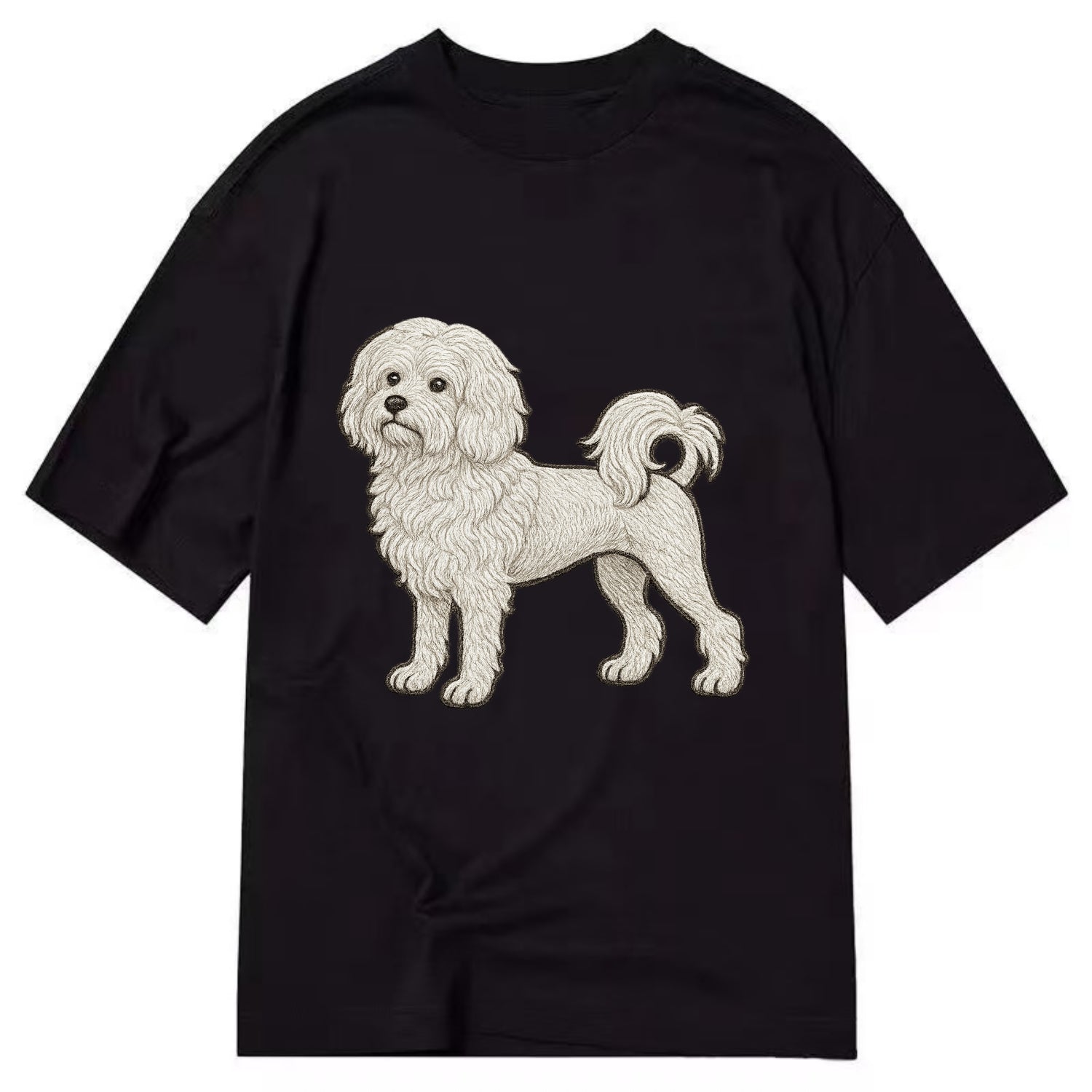 Löwchen - Little Lion Dog white embroidered pose - Classic T-shirt - Black
