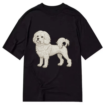 Löwchen - Little Lion Dog white embroidered pose - Classic T-shirt - Black