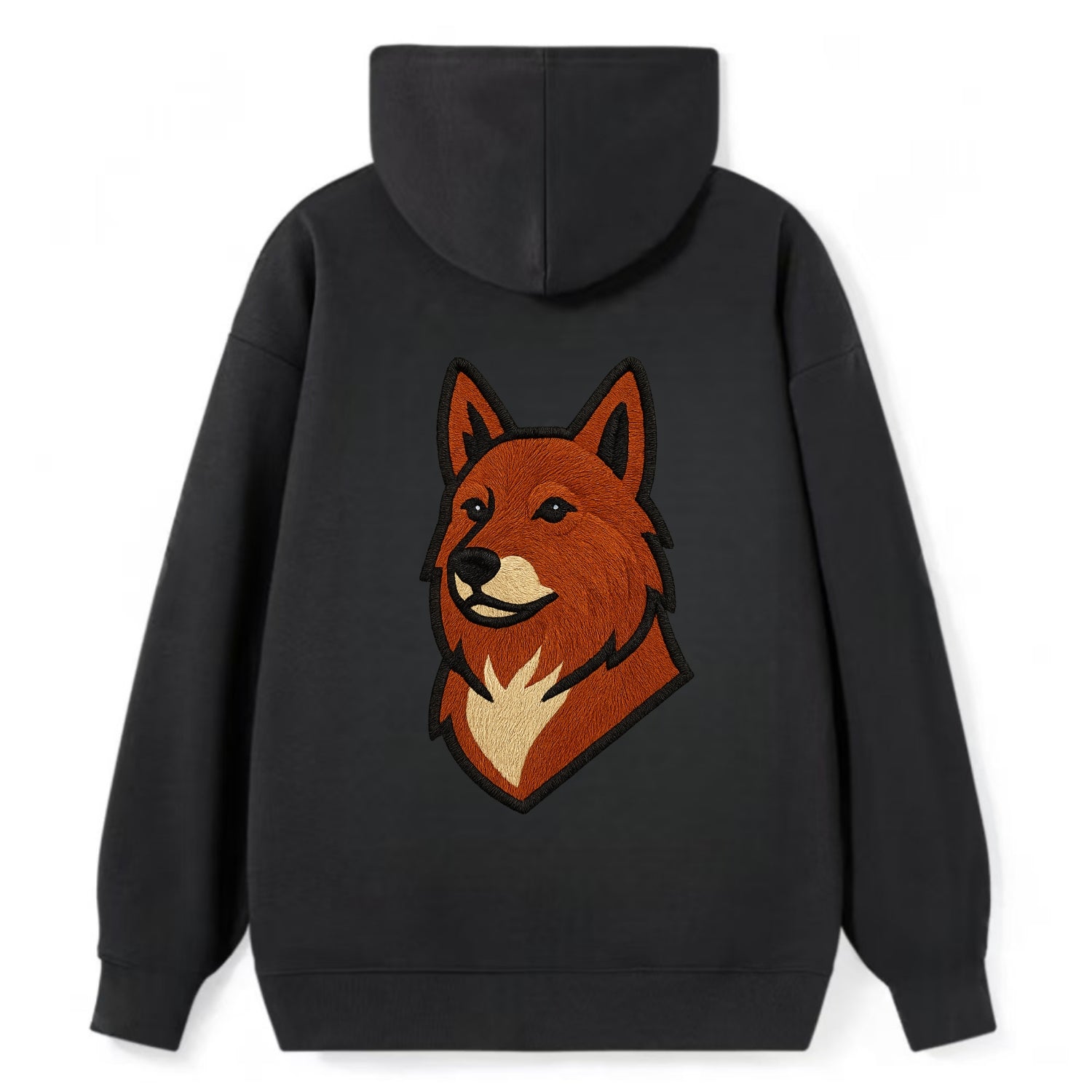 Finnish Spitz - Fox-red pointed ears embroidered pose - Classic Pullover Hoodie - Black