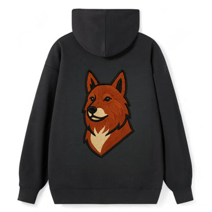 Finnish Spitz - Fox-red pointed ears embroidered pose - Classic Pullover Hoodie - Black