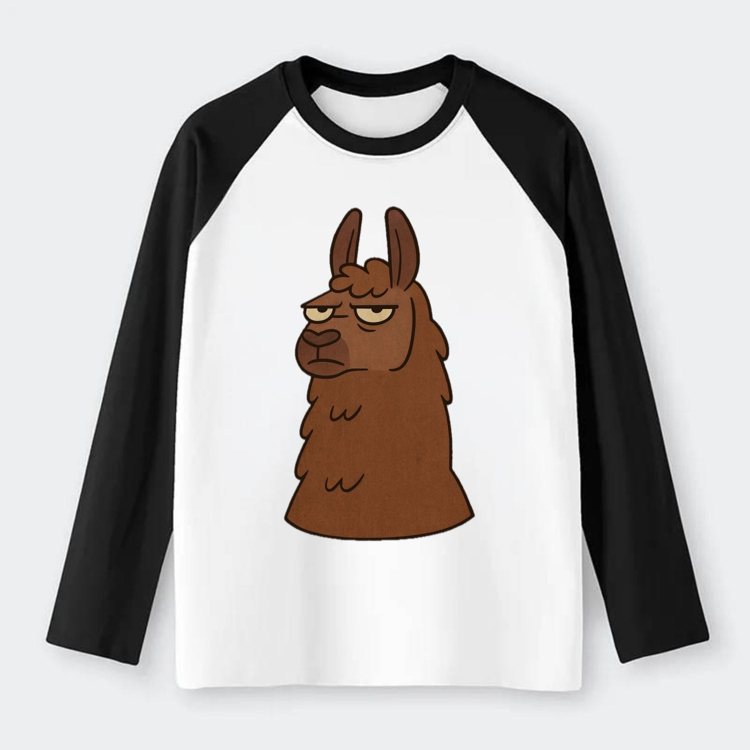 The Llama Judging Silently - Raglan Long Sleeve T-Shirt - Black