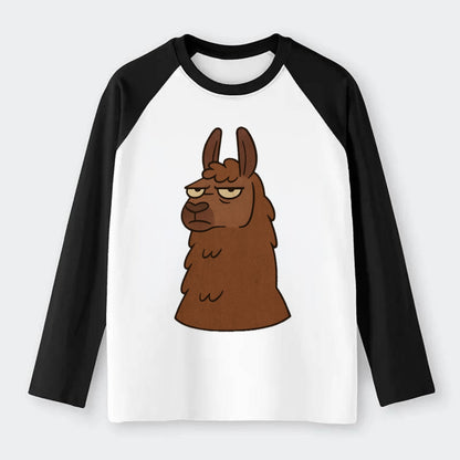 The Llama Judging Silently - Raglan Long Sleeve T-Shirt - Black
