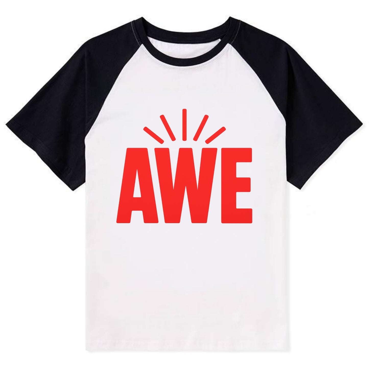 Bold typography design - "AWE" - overwhelming wonder - Contrast Raglan T-shirt - Black