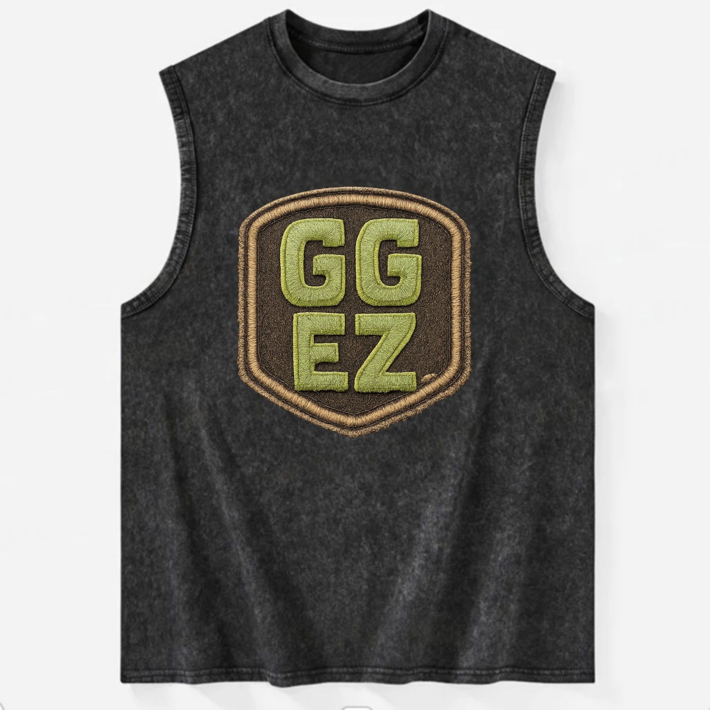 GG EZ - victory text in neon green , easy win - Vintage Washed Tank - Black