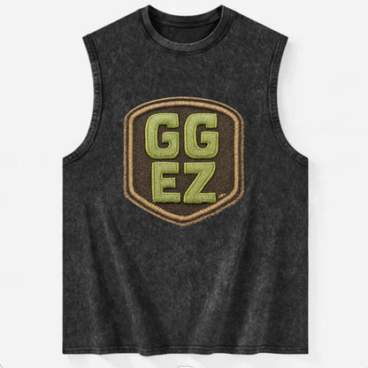 GG EZ - victory text in neon green , easy win - Vintage Washed Tank - Black