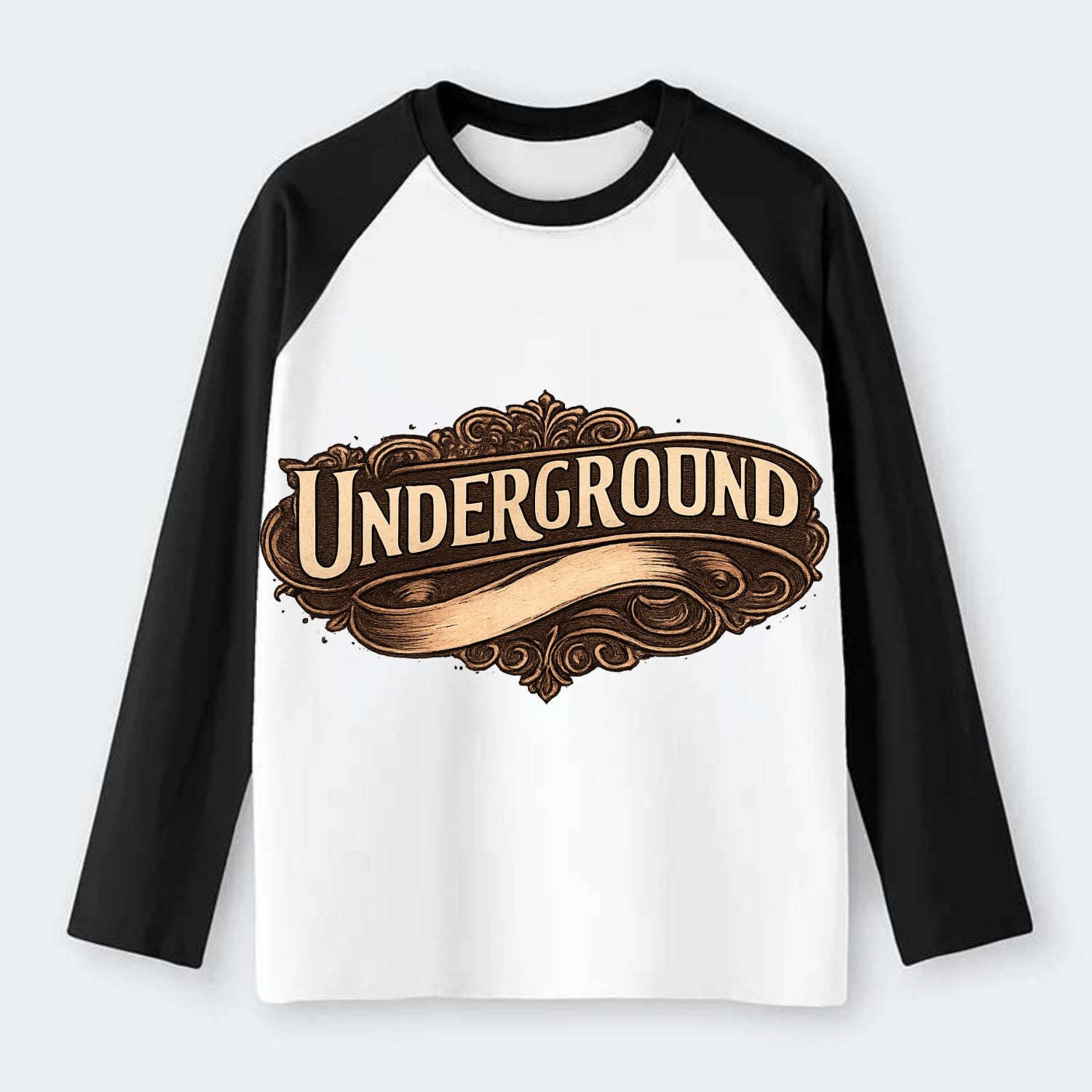 Bold typography design - "UNDERGROUND" - hidden scene, alternative - Raglan Long Sleeve T-Shirt - Black