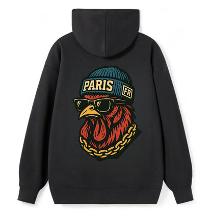 Paris Rooster - Classic Pullover Hoodie - Black
