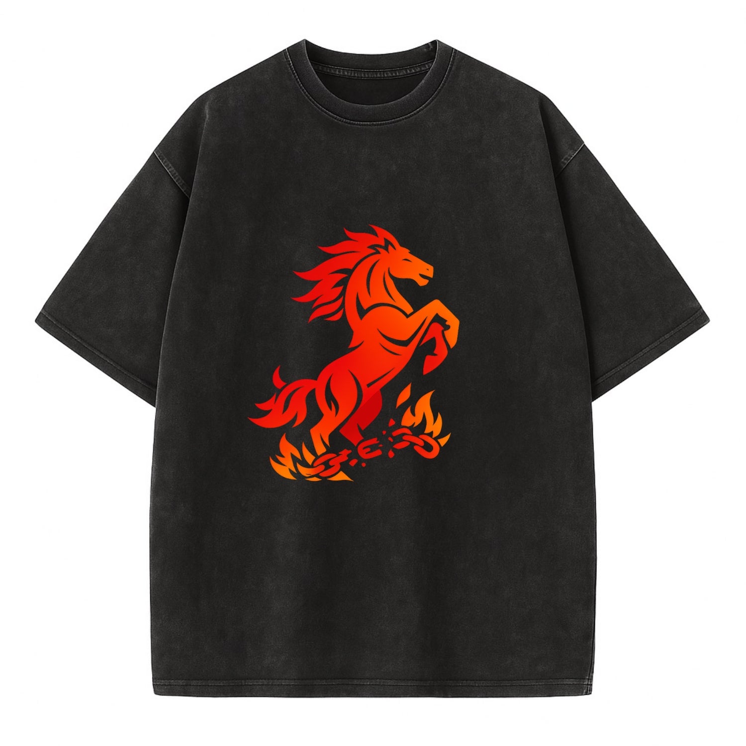 FREEDOM FLAMES | Wild horse breaking fire chains | Liberation | Barriers burned | - Vintage T-shirt - Black