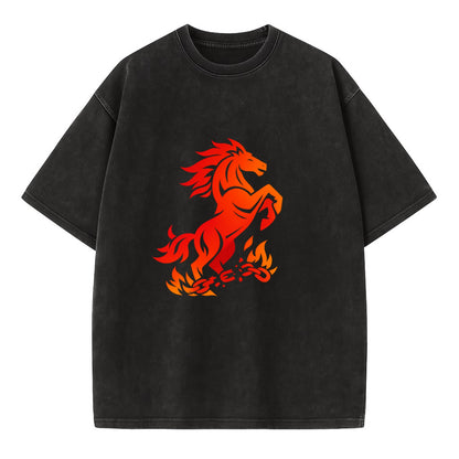 FREEDOM FLAMES | Wild horse breaking fire chains | Liberation | Barriers burned | - Vintage T-shirt - Black