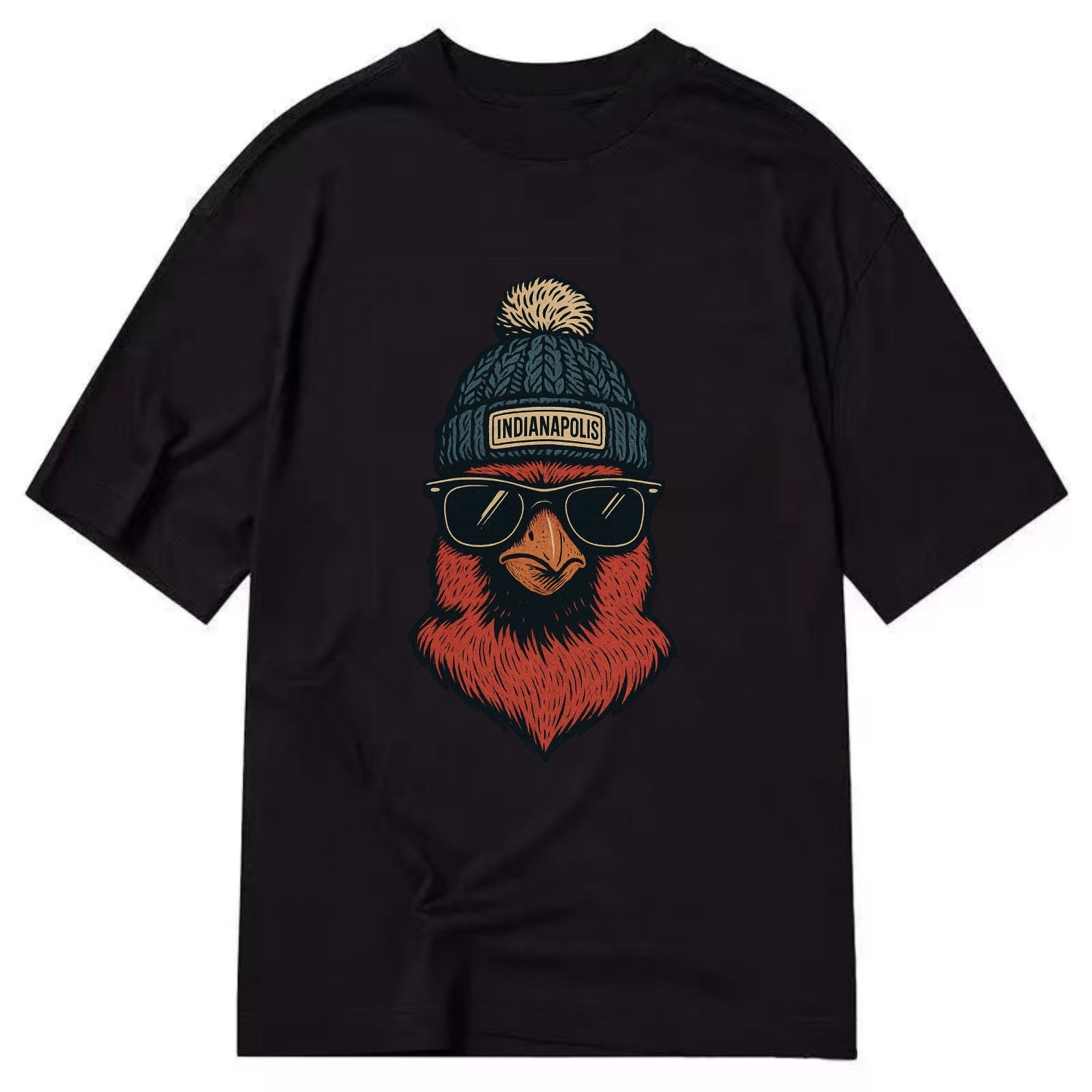 Indiana Cardinal wearing Indianapolis beanie with pom pom and wayfarer sunglasses - Classic T-shirt - Black