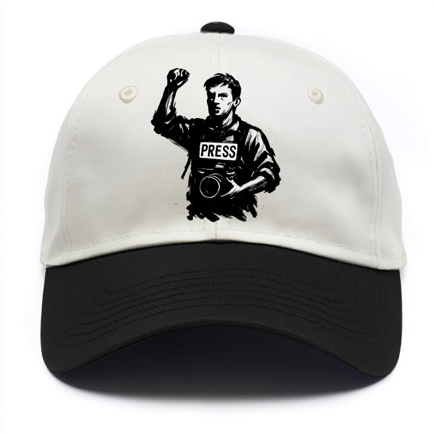 Journalist with camera - press freedom ink painting - Two Tone Cap - Black