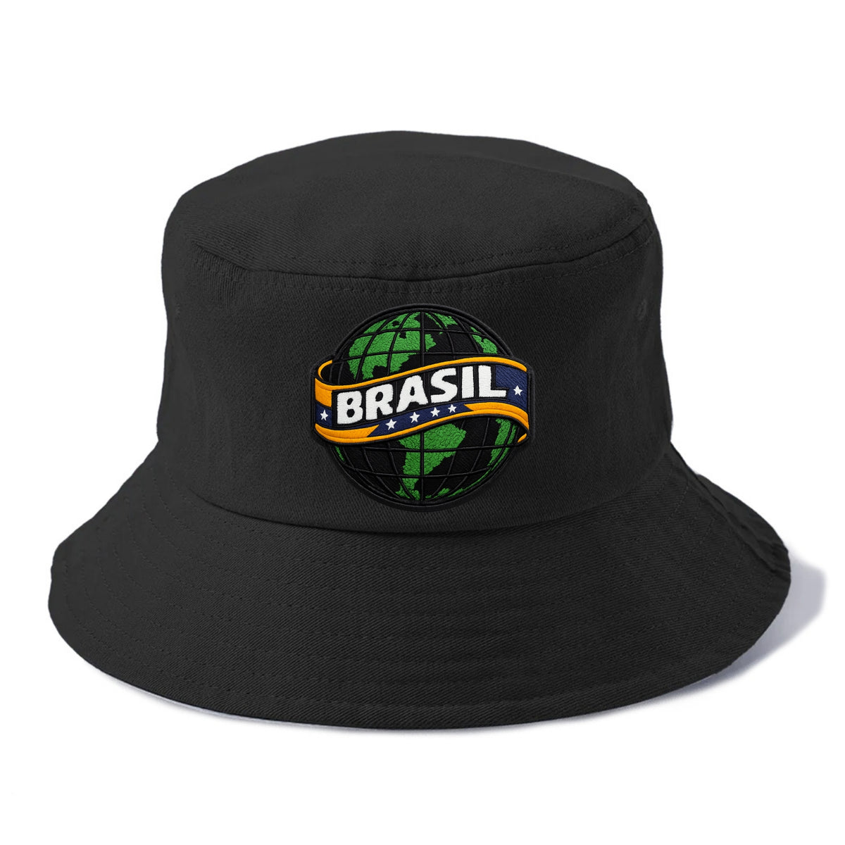 BRAZILIAN FLAG GLOBE - green globe with banner in green yellow blue , Brasil - Bucket Hat - Black