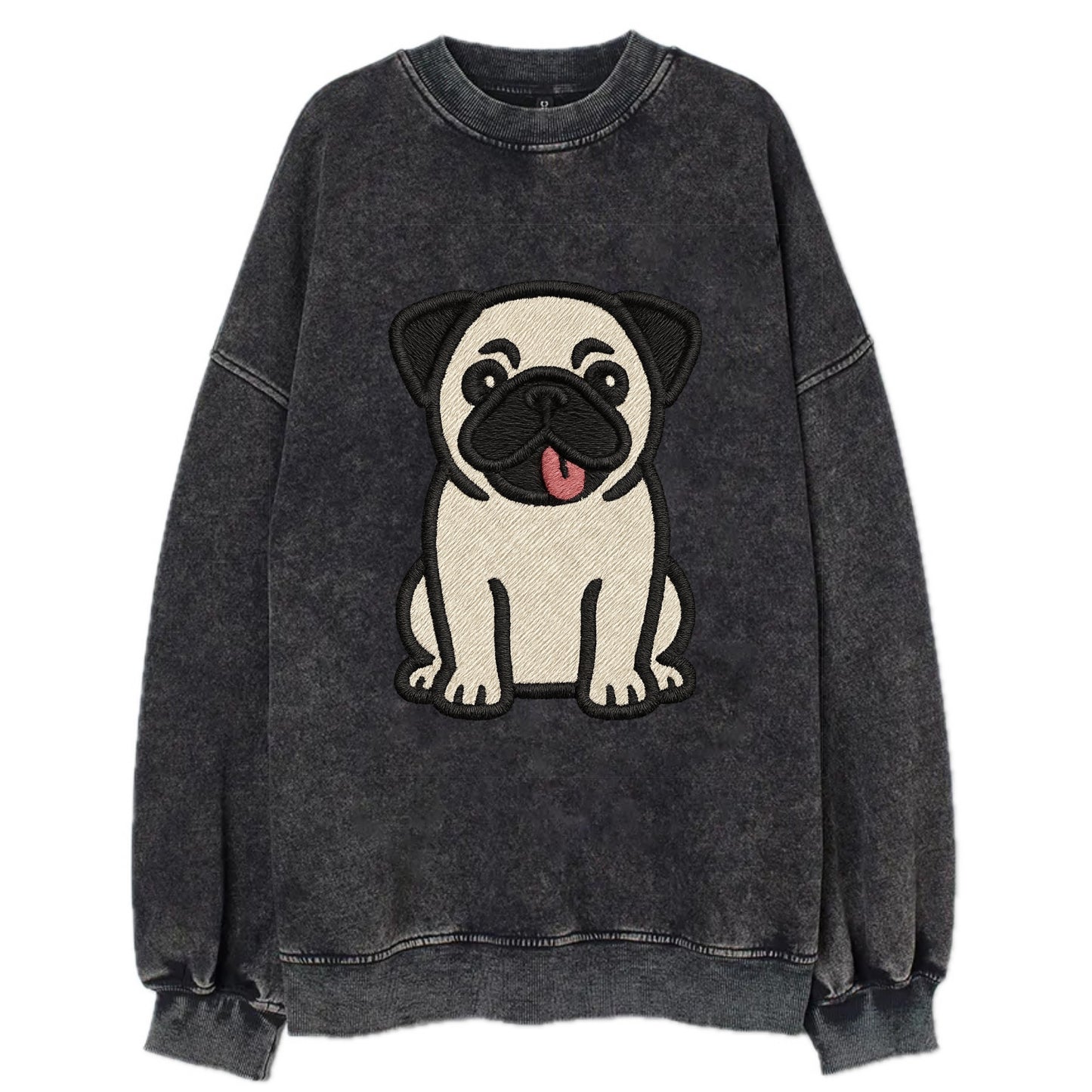 Pug - Tilted head with tongue out - Vint Vintage Sweatshirt - Black