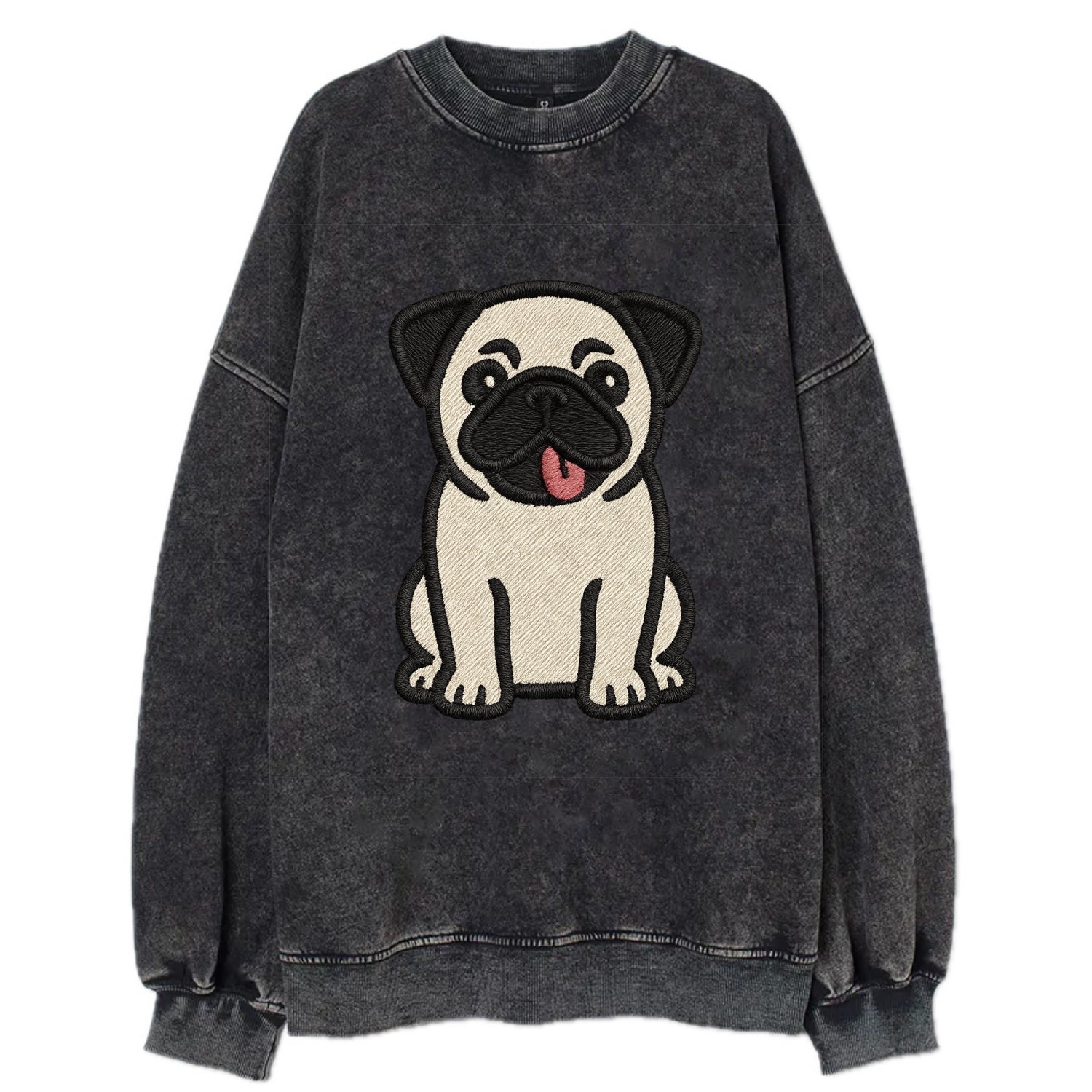 Pug - Tilted head with tongue out - Vint Vintage Sweatshirt - Black