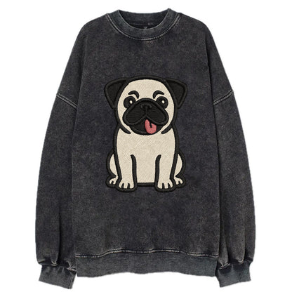 Pug - Tilted head with tongue out - Vint Vintage Sweatshirt - Black