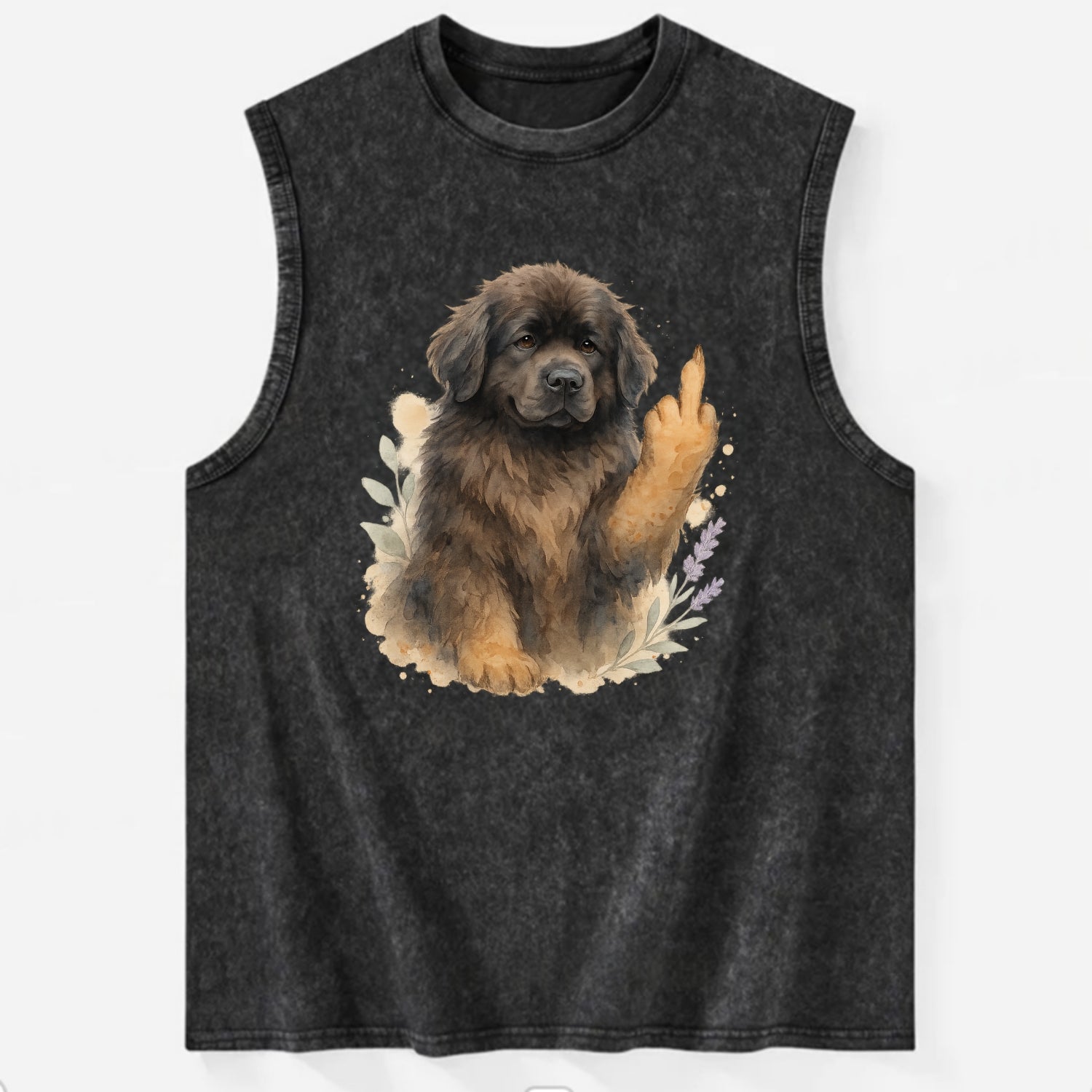 Newfoundland fluffy bear-like with webbed paws, massive gentle paw up - Vintage Washed Tank - Black