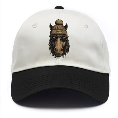 North Dakota Nokota Horse wearing Fargo beanie with pom pom and wayfarer sunglasses - Two Tone Cap - Black