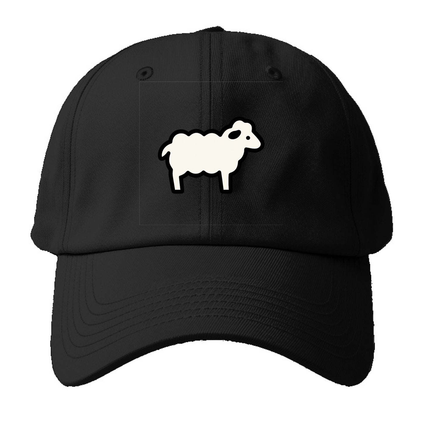 Sheep - White fluffy wool flat side profile - Baseball Cap - Black