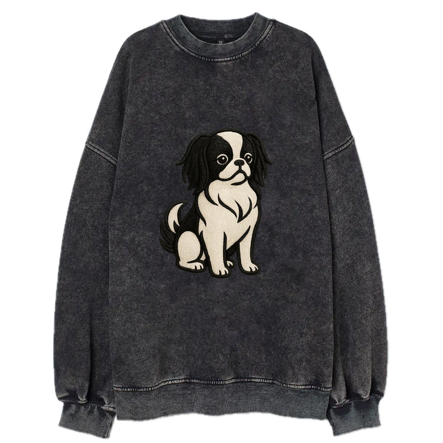 Japanese Chin - Black and white sitting Vintage Sweatshirt - Black