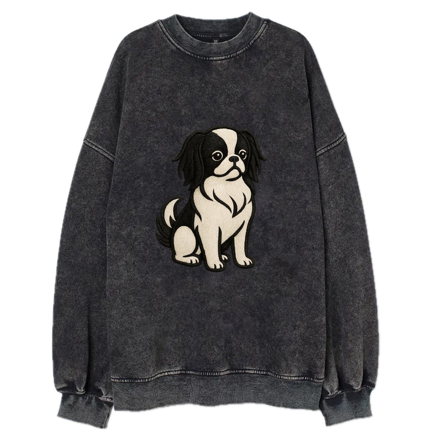 Japanese Chin - Black and white sitting Vintage Sweatshirt - Black