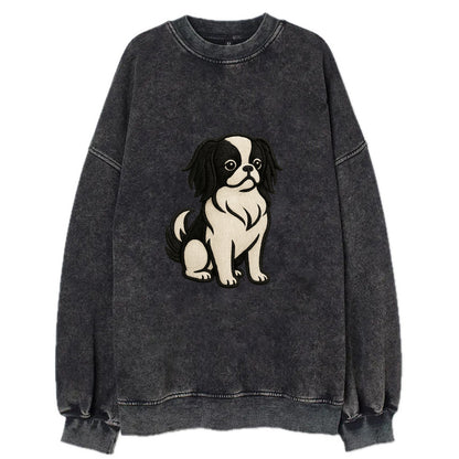 Japanese Chin - Black and white sitting Vintage Sweatshirt - Black