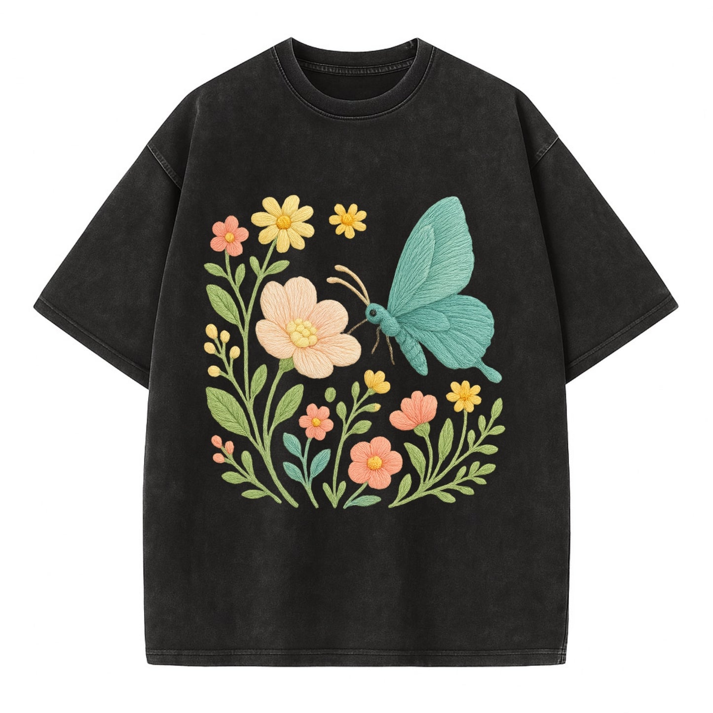 Mint Night Butterfly - Vintage T-shirt - Black