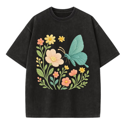 Mint Night Butterfly - Vintage T-shirt - Black