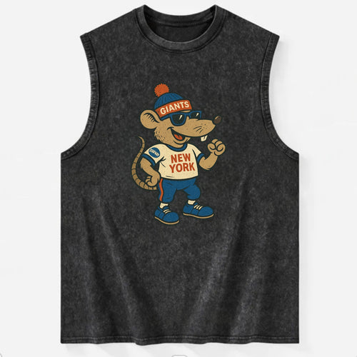 New York Rat wearing Giants beanie with subway patch and wayfarer sunglasses - Vintage Washed Tank