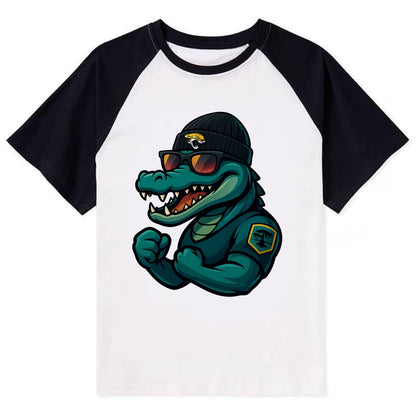 Jacksonville Alligator wearing Jaguars beanie with swamp patch and - Contrast Raglan T-shirt - Black