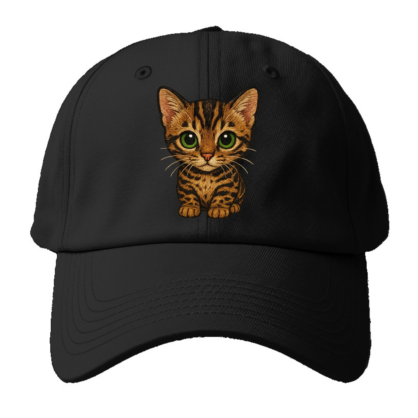 Baby Bengal Kitten - spotted/marbled wild coat, green eyes, athletic - Baseball Cap For Big Heads - Black