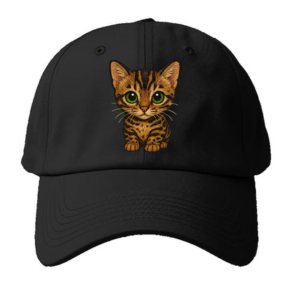 Baby Bengal Kitten - spotted/marbled wild coat, green eyes, athletic - Baseball Cap For Big Heads - Black