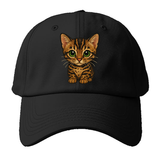Baby Bengal Kitten - spotted/marbled wild coat, green eyes, athletic - Baseball Cap For Big Heads - Black
