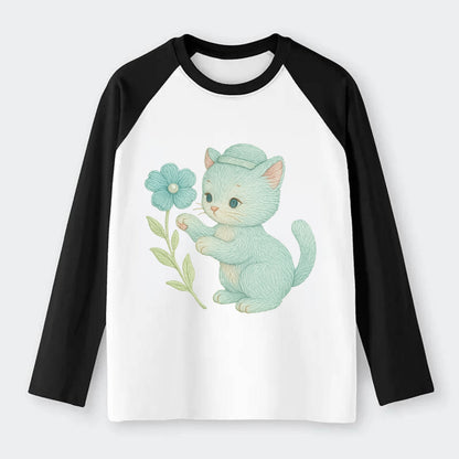 Aqua Kitten - Raglan Long Sleeve T-Shirt - Black