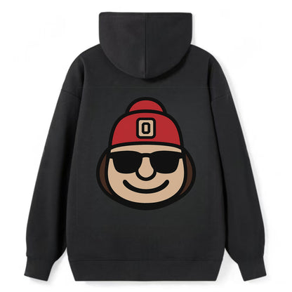 Columbus Brutus wearing Ohio State beanie with Block O patch - Classic Pullover Hoodie - Black
