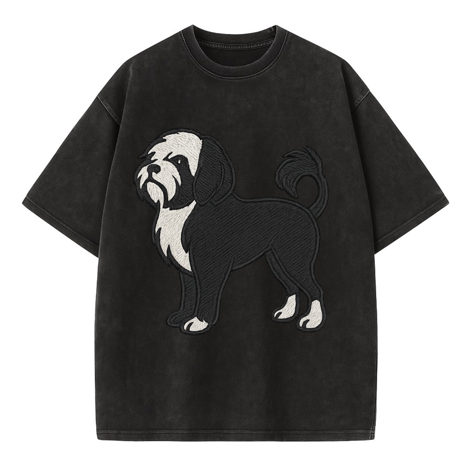 Löwchen - Black and white lion trim embr - Vintage T-shirt - Black