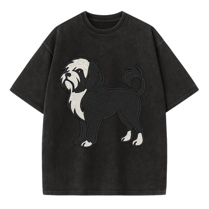 Löwchen - Black and white lion trim embr - Vintage T-shirt - Black