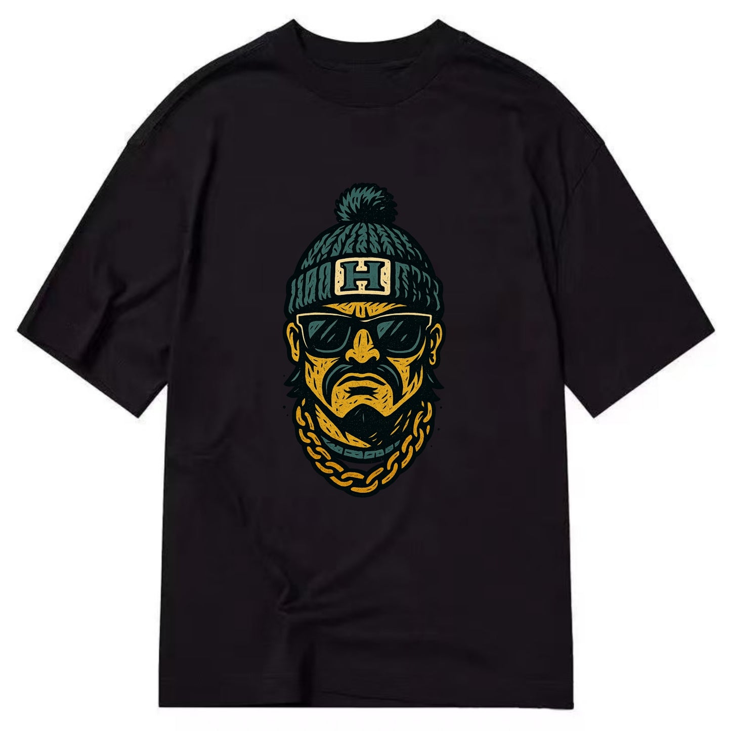 Honolulu Warrior wearing Hawaii beanie with H patch - Classic T-shirt - Black