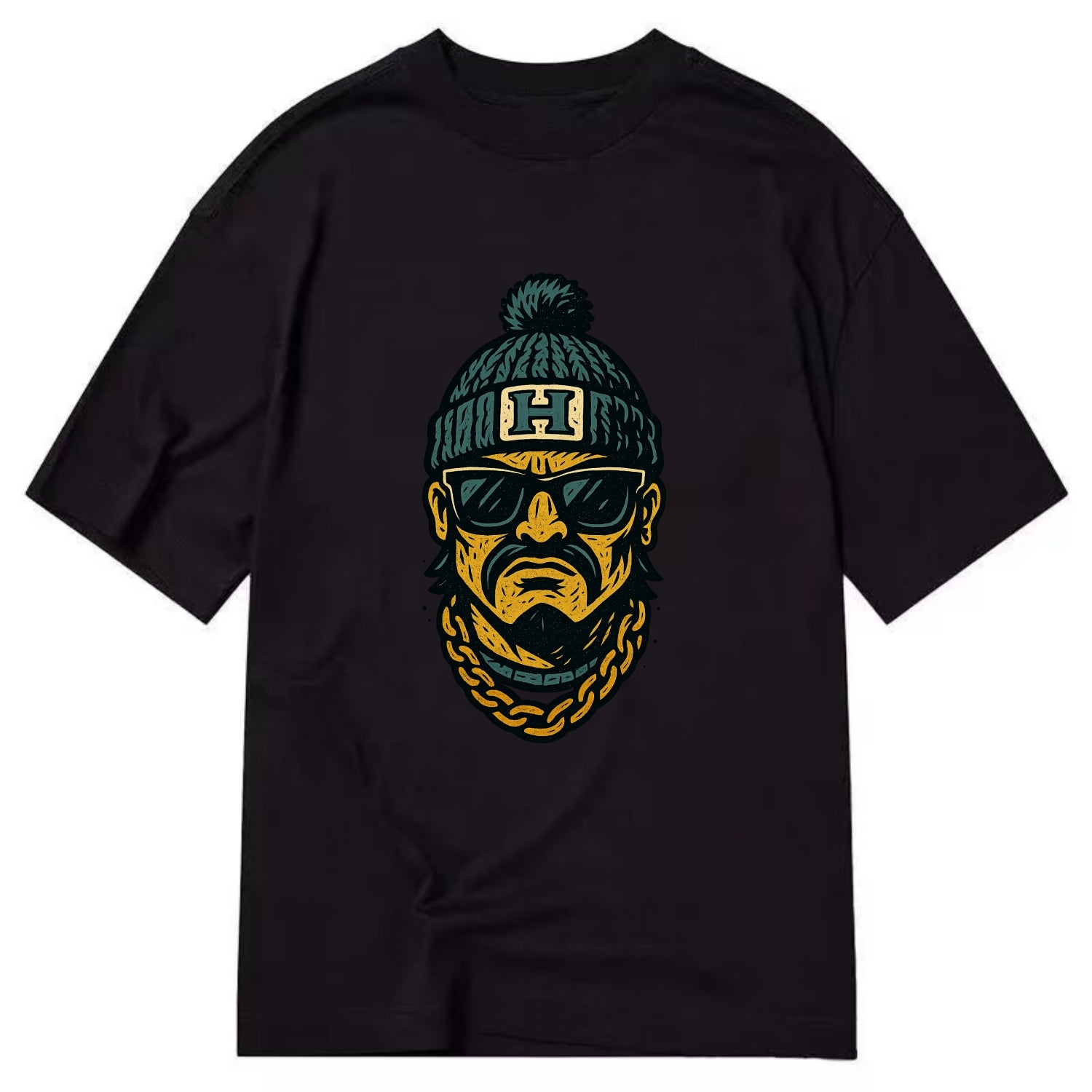 Honolulu Warrior wearing Hawaii beanie with H patch - Classic T-shirt - Black