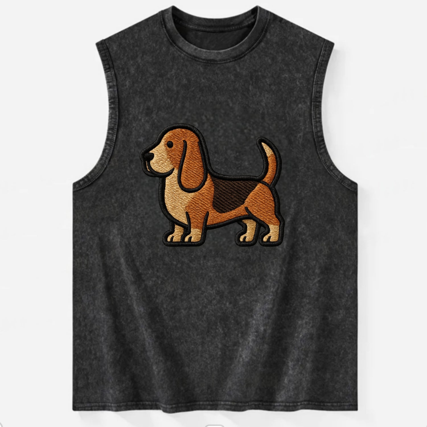 Basset Hound - Trendy low-rider design with prominent black outline - Vintage Washed Tank - Black
