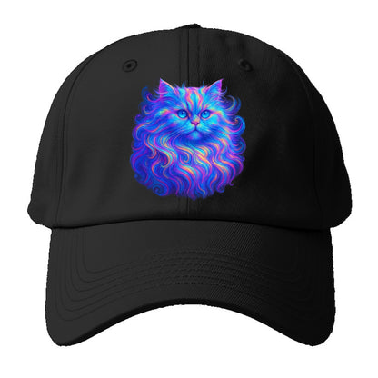 Luxurious Persian cat with flowing fur that refracts into rainbow - Baseball Cap For Big Heads - Black