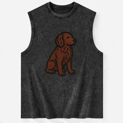 Boykin Spaniel - Rich chocolate brown wavy coat embroidered sitting pose - Vintage Washed Tank - Black