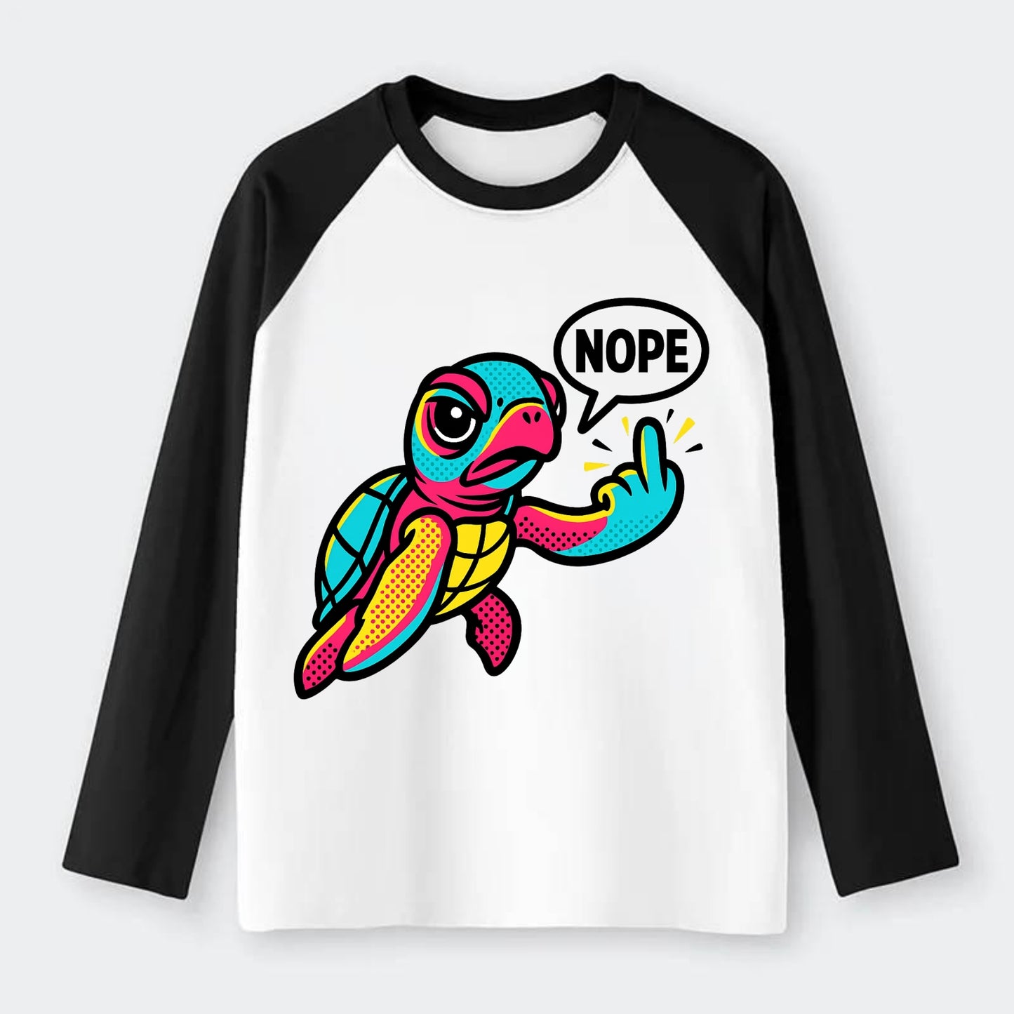 baby sea turtle swimming gracefully, one flipper extended sassily - Raglan Long Sleeve T-Shirt - Black