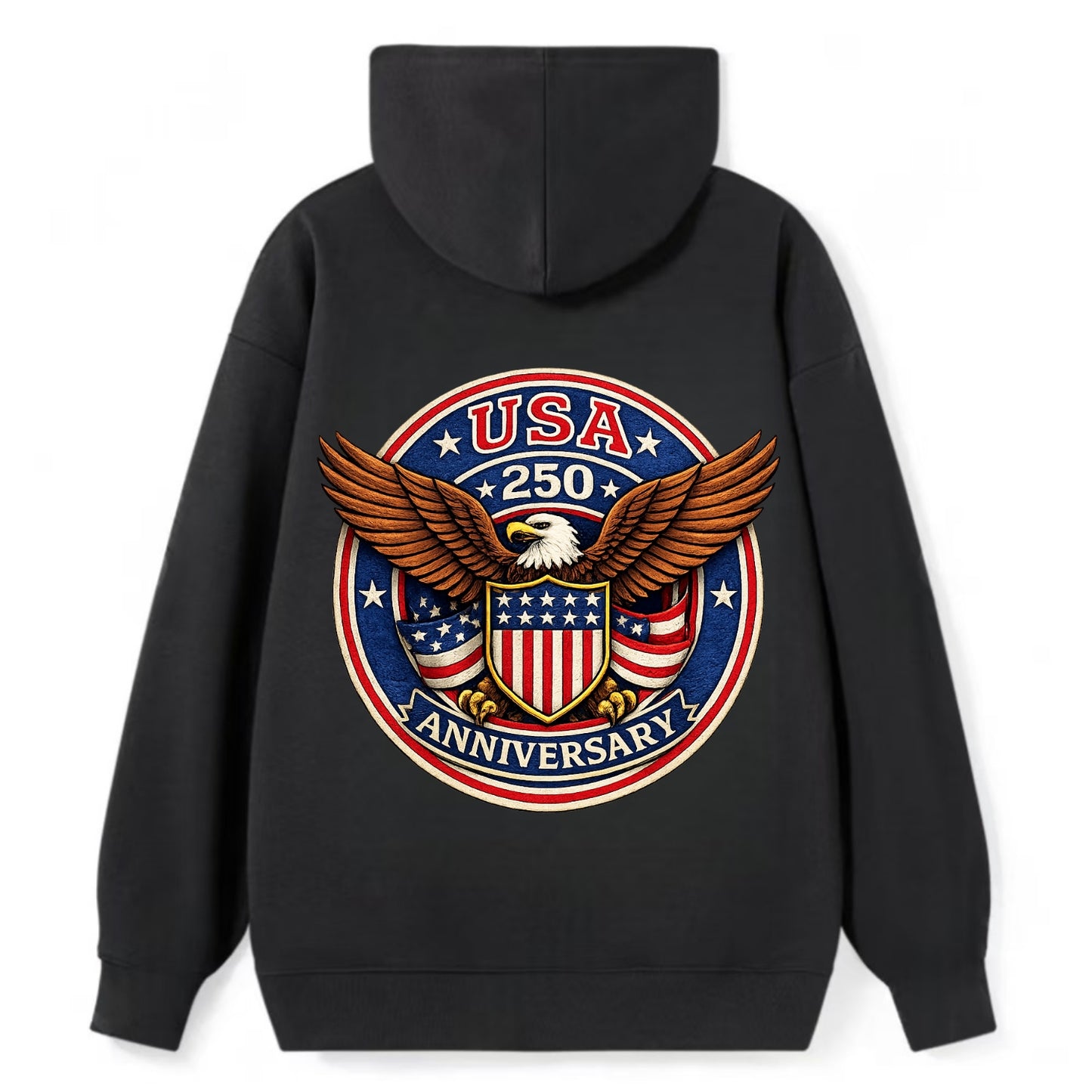 Usa 250 Anniversary Eagle Shield Emblem - Classic Pullover Hoodie - Black