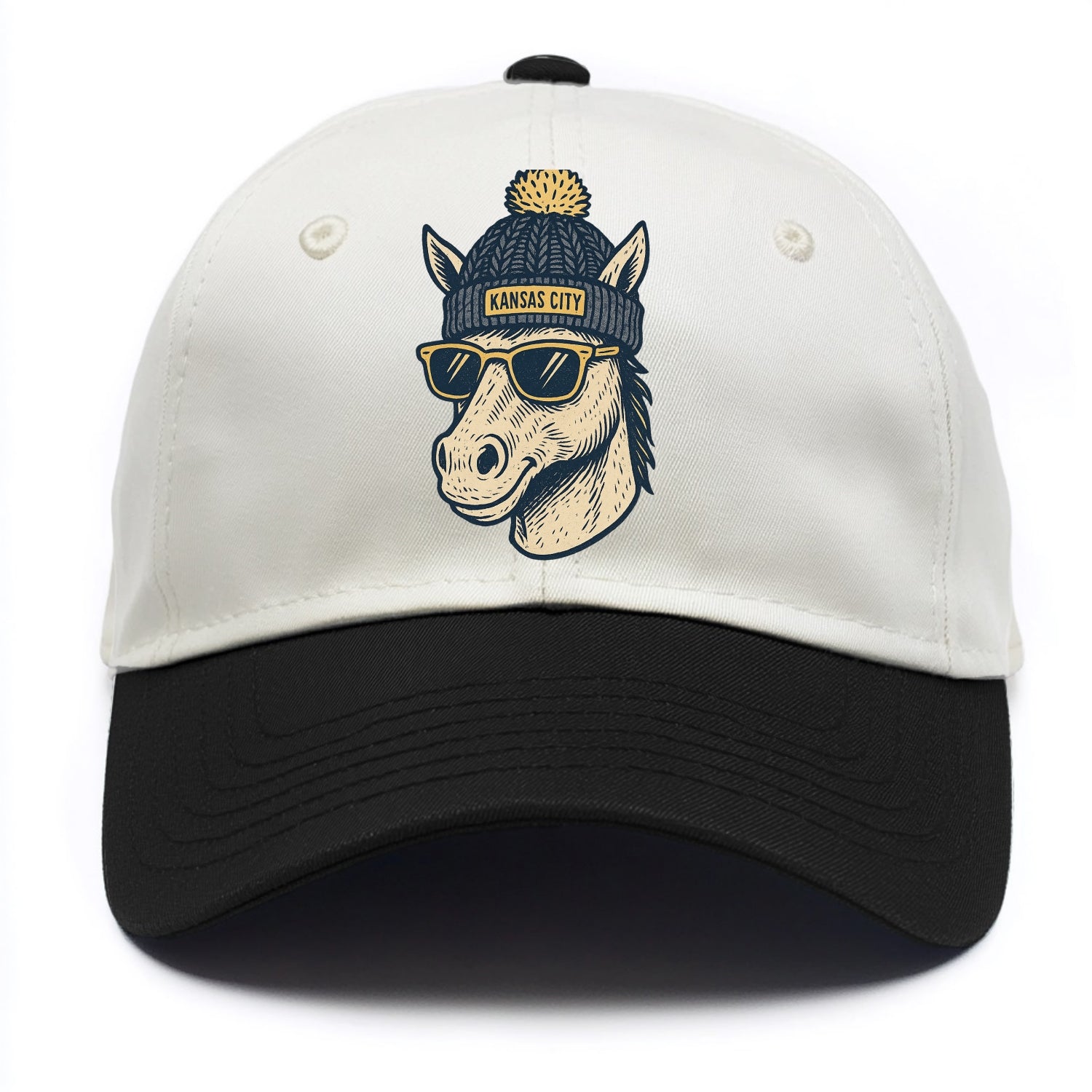 Missouri Mule wearing Kansas City beanie with pom pom and wayfarer sunglasses - Two Tone Cap - Black